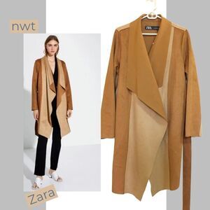 NWT ZARA Faux Suede Wrap Coat, Sz S